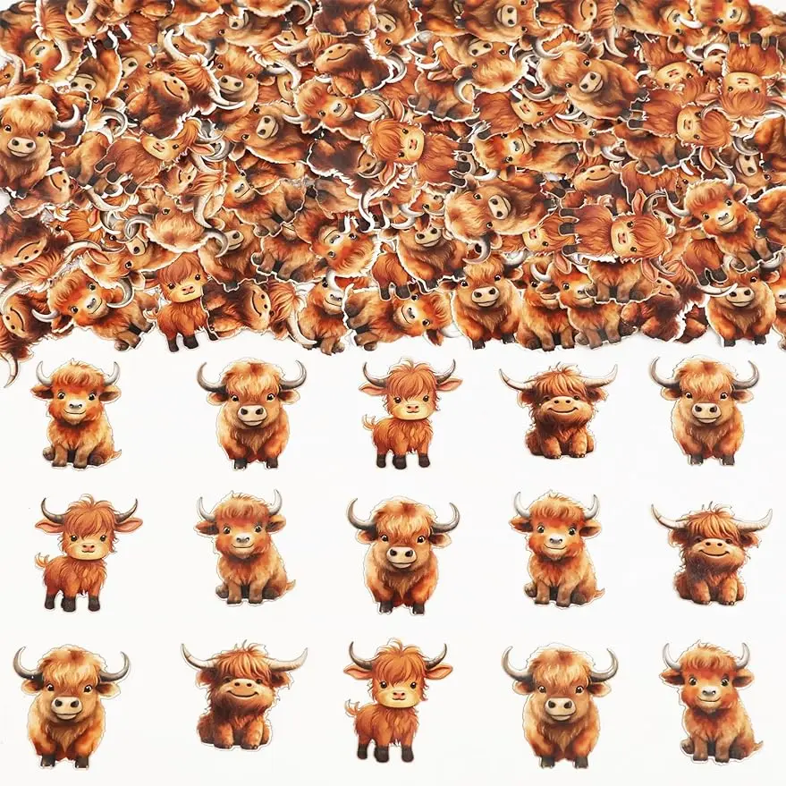 

200PCS Highland Cow Confetti Birthday Table Party Decor Cow Theme Baby Shower Gender Reveal Pregnancy Celebration Party Supplies