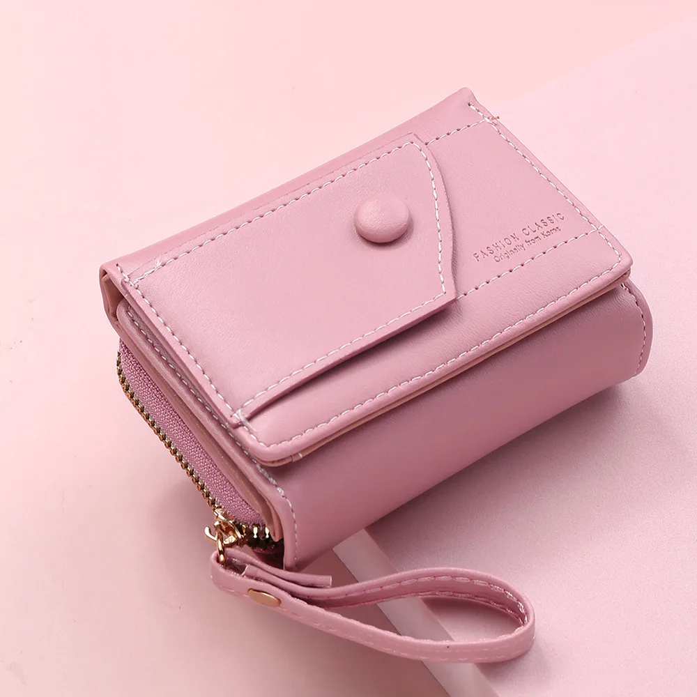 

PU Leather Triple Fold Wallet Waterproof Multiple Card Slots Simplified Purse Korean Style Solid Color Mini Coin Pouch Work