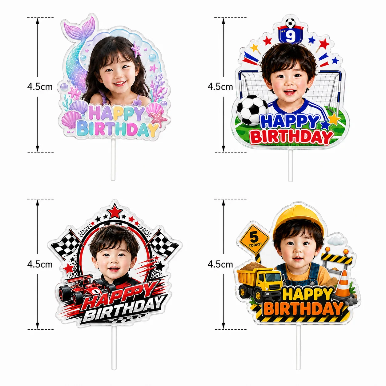 Personalized Custom Acrylic Photo Cake Toppers for Children, Available in 4 Different Styles, the Perfect Choice to Enhance the Birthday Atmosphere!