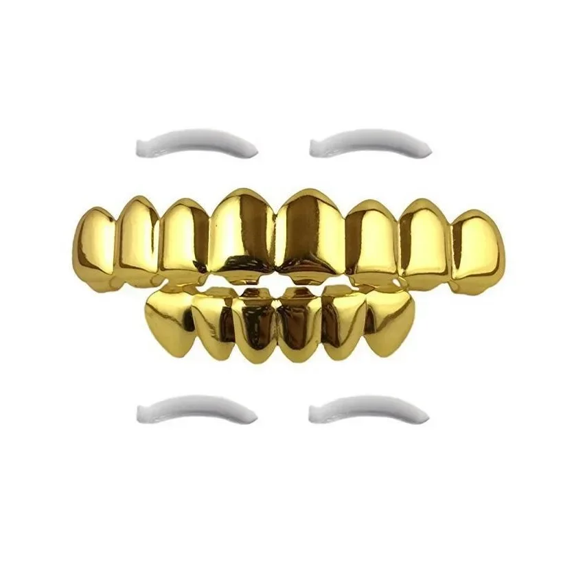 Halloween Teeth Grills Hip Hop Braces Gold Plated 8 Braces Gold Braces Props