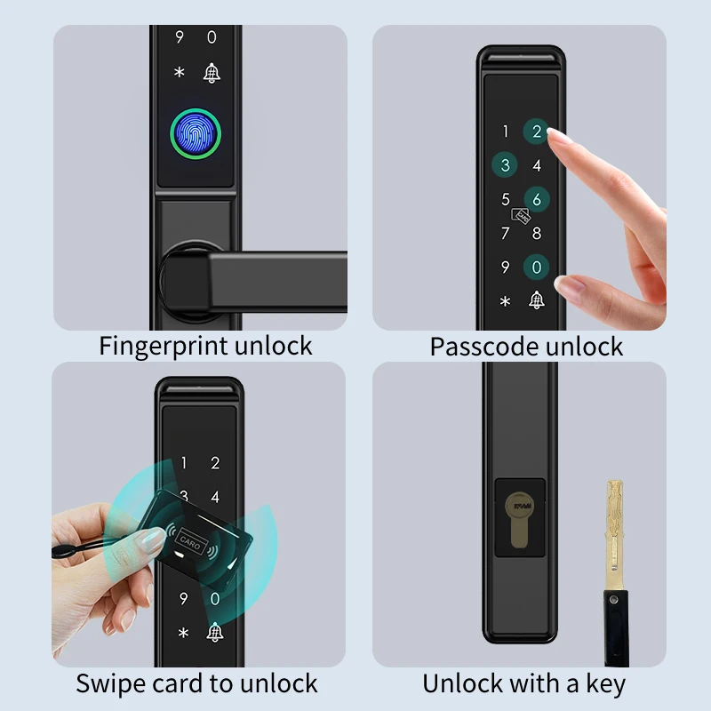 XSDTS Tuya APP Waterproof Smart Fingerprint Password Card Door Lock Bridge-Cut Aluminum Alloy For Outdoor Pull Push Sliding Door