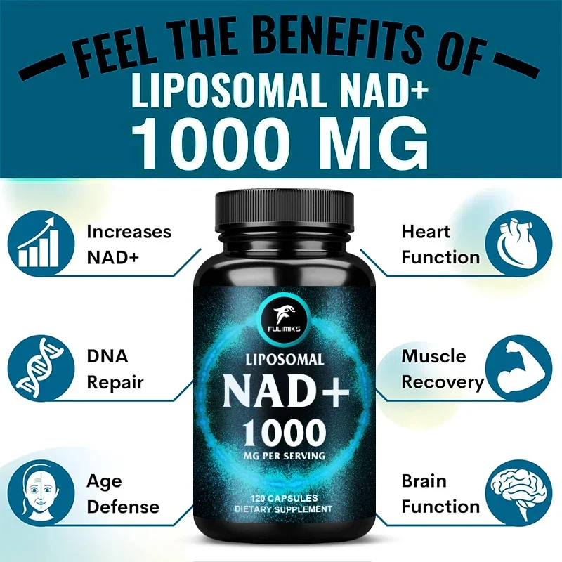 60/120 Capsules Liposomal Pure NAD + Supplement 1000mg, Highest NAD Pontcy High Absorption Energy & DNA Repair Anti-Aging