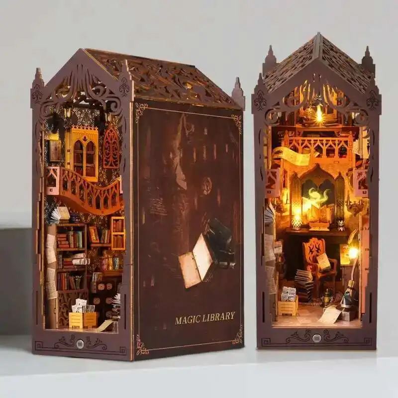 

DIY книжный уголок, наборы полки, деревянный миниатюрный строительный комплект, волшебная библиотека, подставка для книг, собранная книжная полка, украшение для дома, подарки