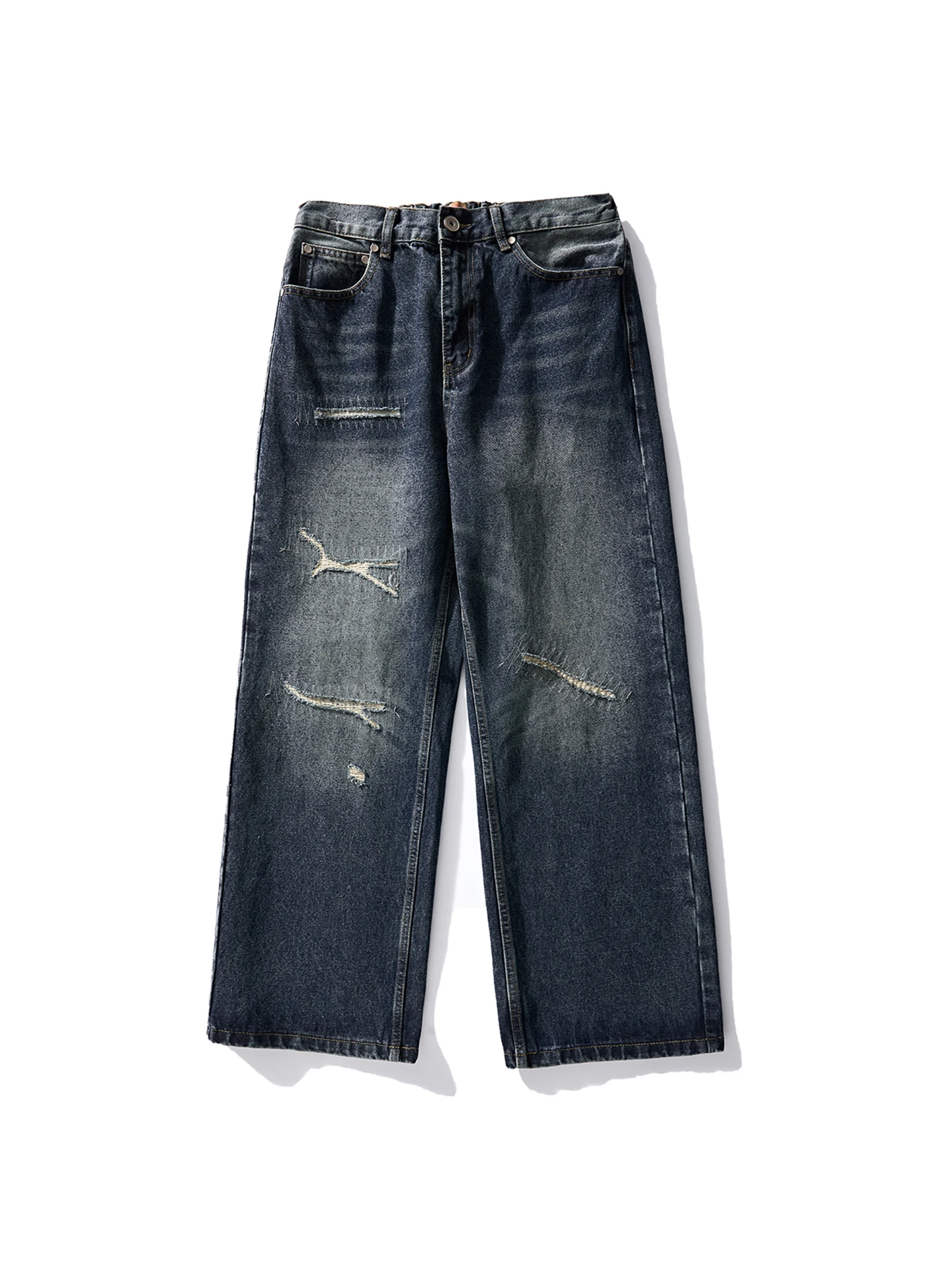 

Retro American Waed Men's Jeans Spring Cleanfit Loose Wide Leg Straight Cut Long Pants Youthful Vitali Sle Cotton Fabric