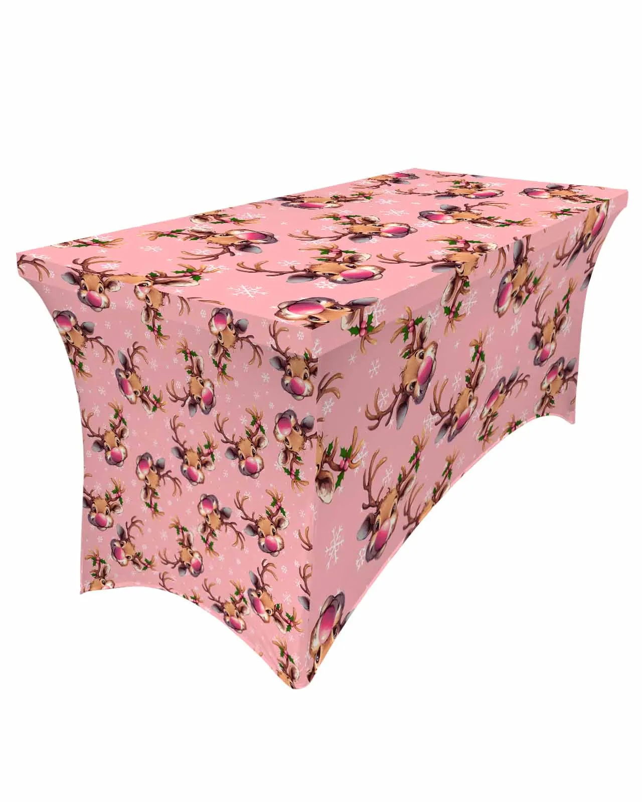 Pink Nosed Reindeer Texture Pink  Elastic Table Skirt Wedding Birthday Table Decoration Table Skirt Tablecloth for Party