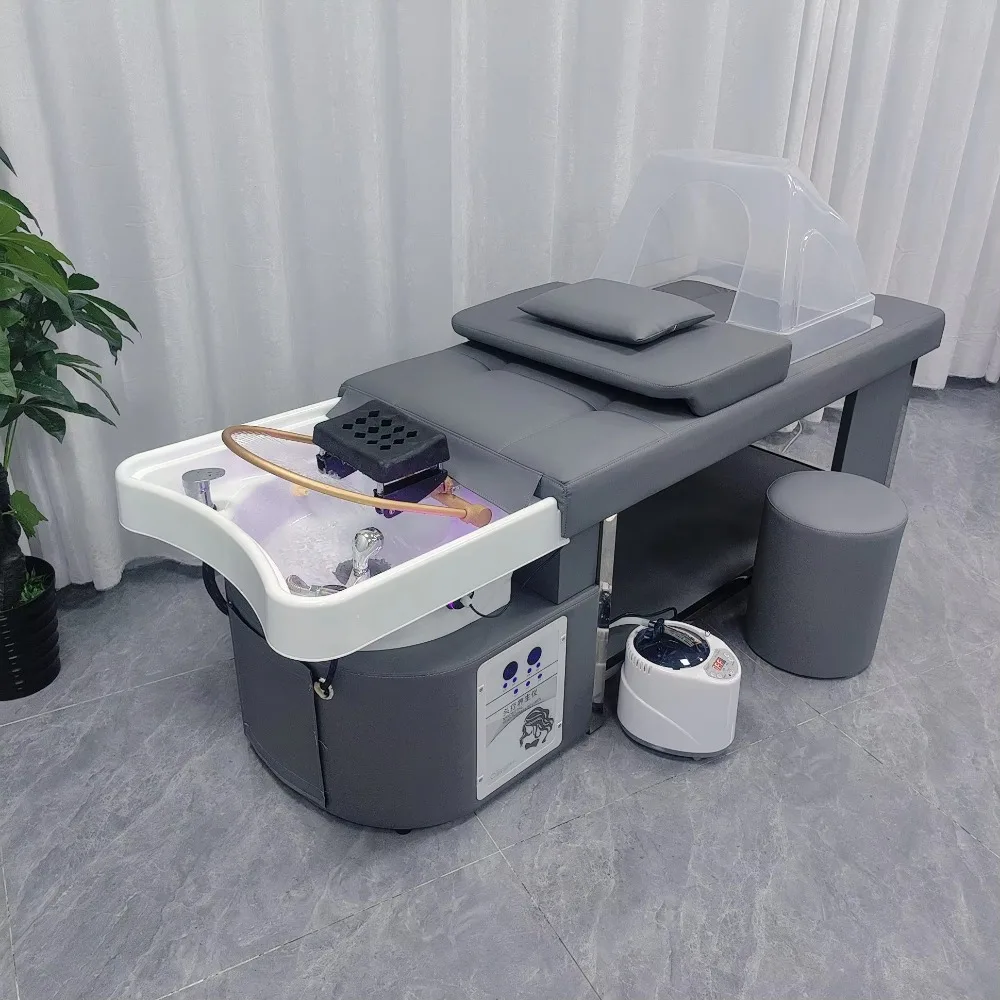 Professional Hair Washing Massage Table Shampoo Bowl Bed Spa Heated Head Water Shampoo Bed with Steamer