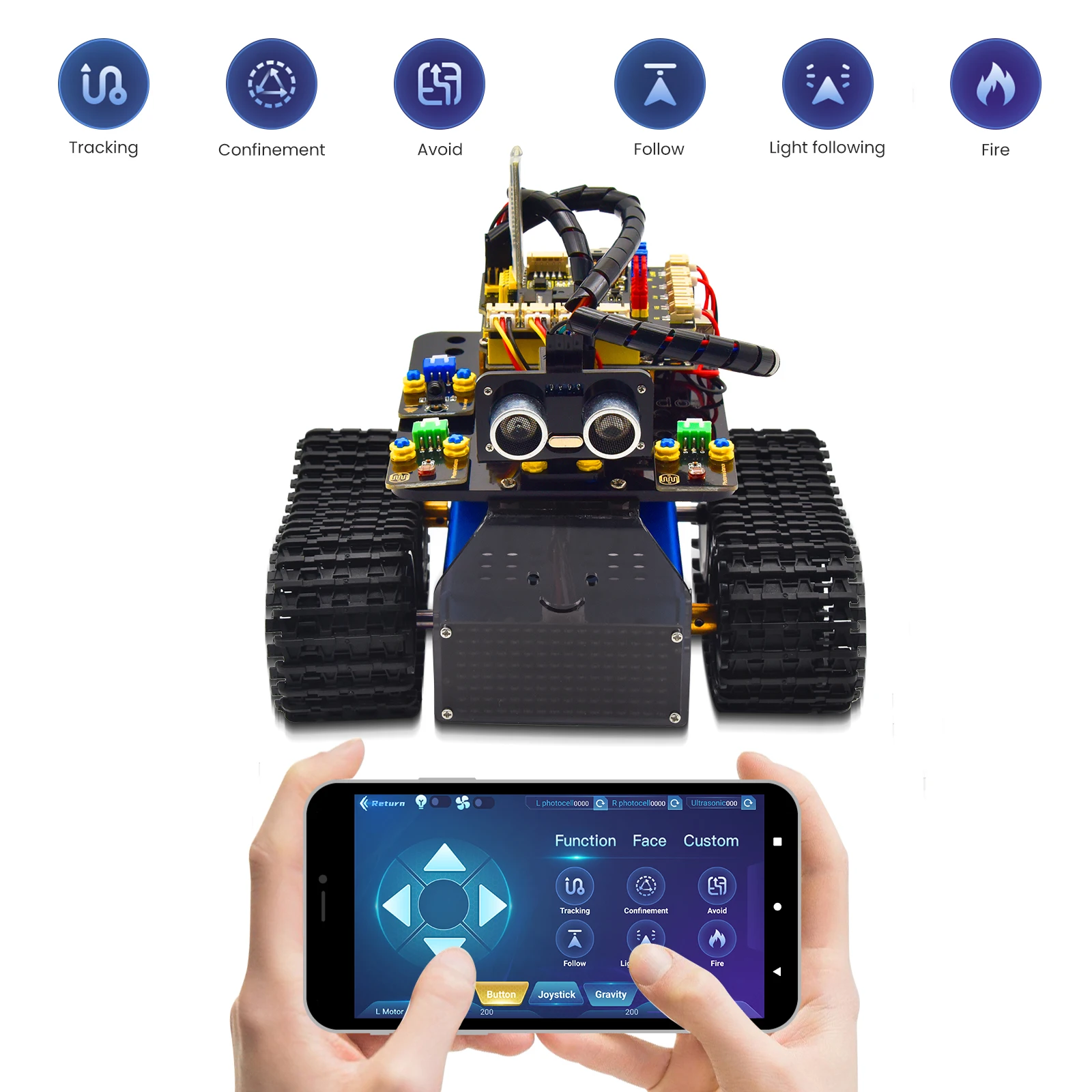 KEYESTUDIO Programmable Mini Tank Robot Car Kit For Arduino Robot DIY Automation STEM Kit Kids EDU Toys IR Remote/App Control