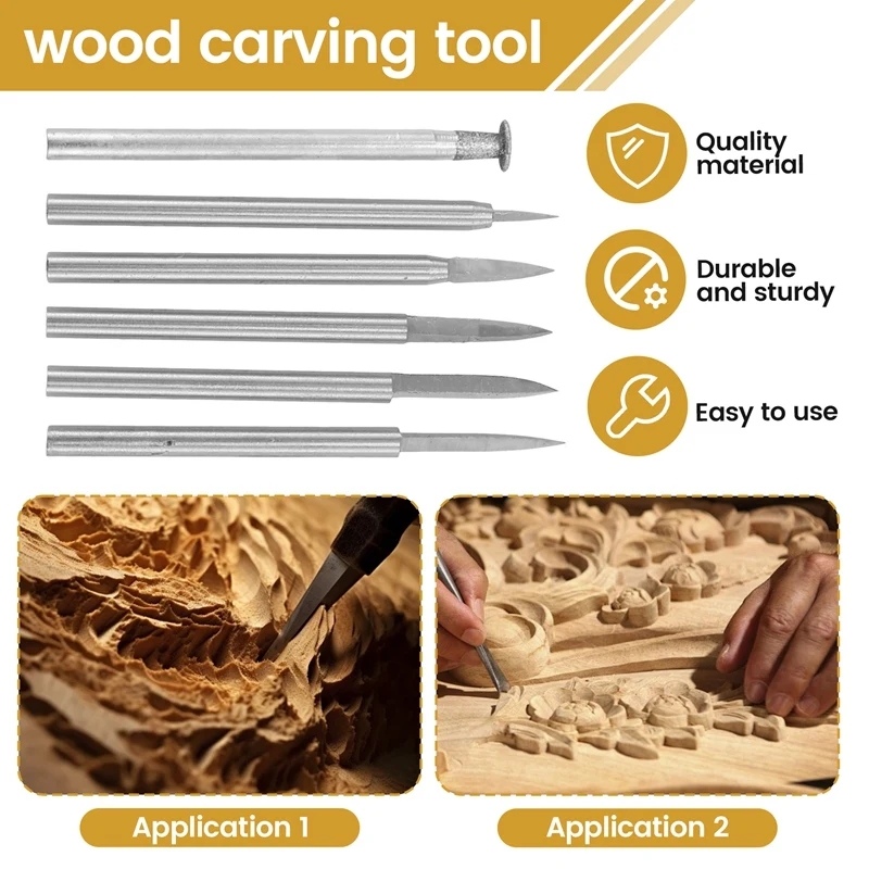 Wood Carving Drill Bits Set For Rotary Tool 6Pcs Engraving Drill Accessories Bit Wood Crafts Grinding Tool 3Mm