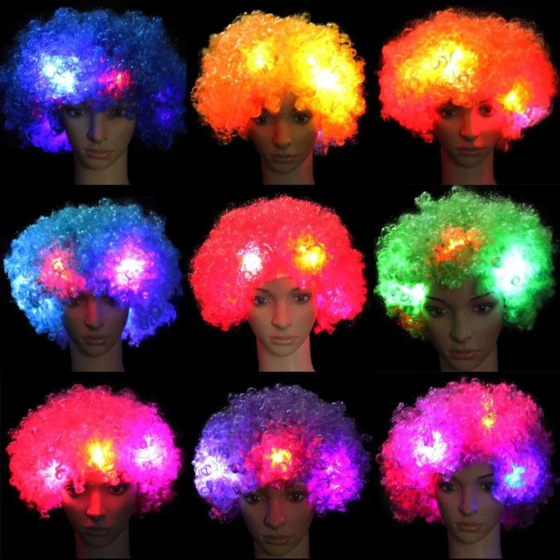 

Light Up Afro Wig Colorful Flashing Hair Costume Party Prop LED Novelty Disguise Christmas Festival Funny Gift Adult Red Green