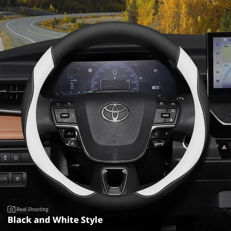 two-tone Leather Steering Wheel Cover For Toyota Crown Corolla Camry RAV4 Tacoma Highlander Yaris Sienna 2015-2026 Accessories