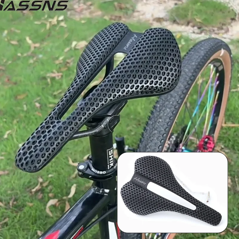 HASSNS велосипедное седло из углеродного волокна с 3D принтом MTB, седло для шоссейного велосипеда для мужчин и женщин, эргономичное велосипедное седло с коротким носом, карбоновое седло