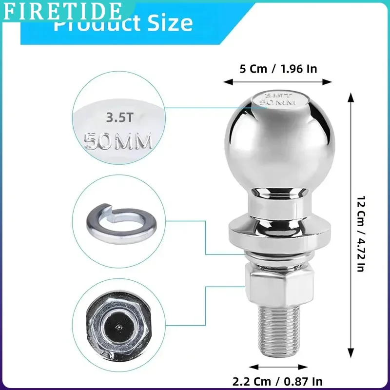 Coupling Device for Trailer with 50mm Ball Head, Load Capacity 3.5 T, Towing Hook, Connecting Rod, Accessories Electric Scooter