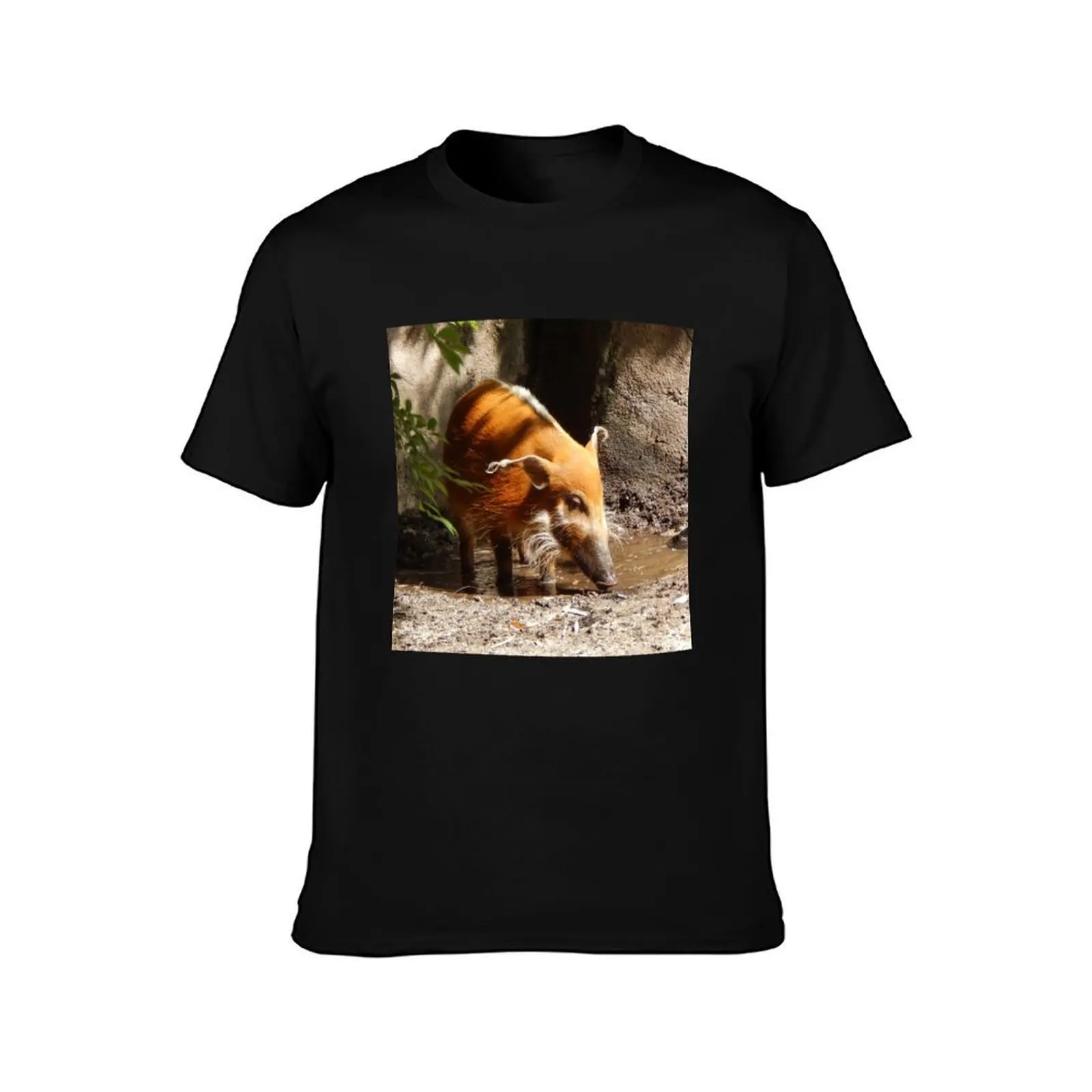 Red River Hog T-Shirt, Summer Casual Cotton Tee, Oversized Streetwear Tops, Vintage Graphic Print, Loose Fit Short Sleeve