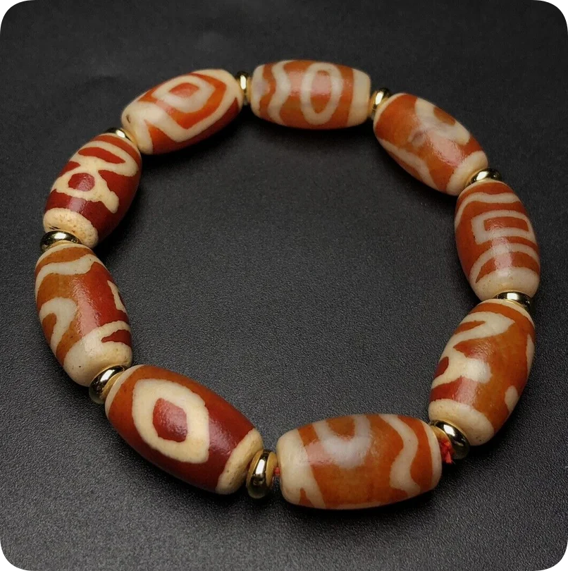 Tibetan Red Meat God of Wealth with Two Eyes Dzi bead Agate 11 * 19mm