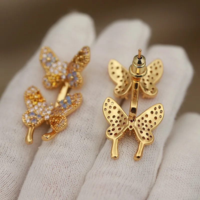 جديد البصر تصميم متعدد الألوان كريستال الفراشة وأقراط للنساء أزياء العلامة التجارية مجوهرات حساسة زركونيا الحشرات الأقراط #4