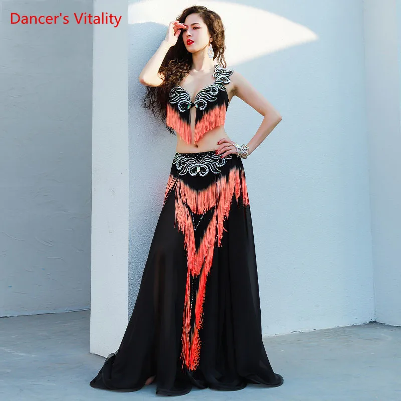 Belly Dance Set Diamond-Studded Tassel Bra Long Skirt Performance Clothes Suit Women Oriental Dancewear Competition Clothing