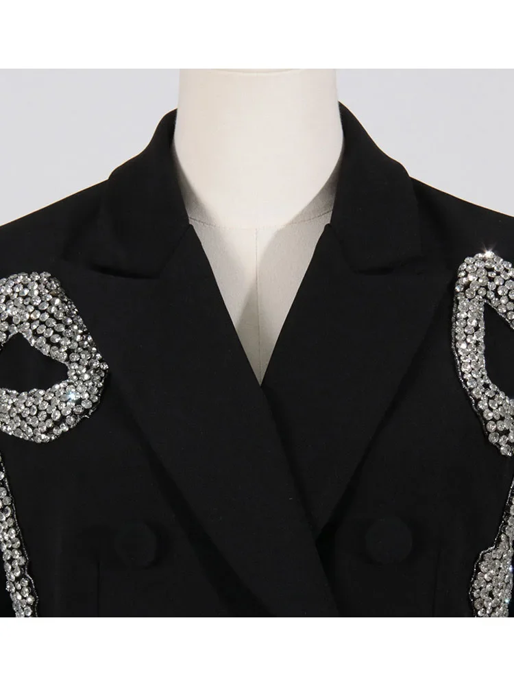 HIGH STREET Newest 2023 Designer Blazer Women's Diamonds Beaded Bow Design Long Blazer