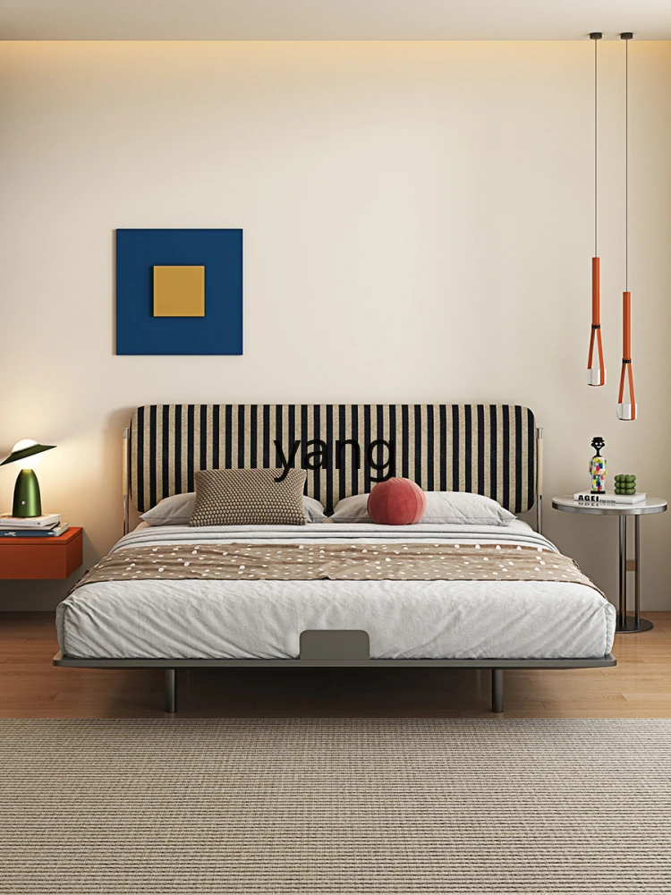 LH medieval chenille fabric bed small apartment master bedroom double bed carbon steel bed frame