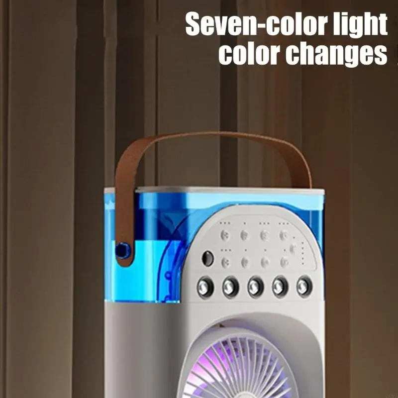 CORA Double Motor Desktop Fan Coolers Mists Sprays 3 Speeds 600Ml Water 7 Color Night Light 3 Hour Timers Type C USB For Home