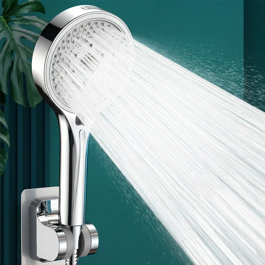 Yalandeng Seven-Function Large-Panel Super-Pressure Handheld Shower Head with Spray Function, Available in Silver, Black and Gra