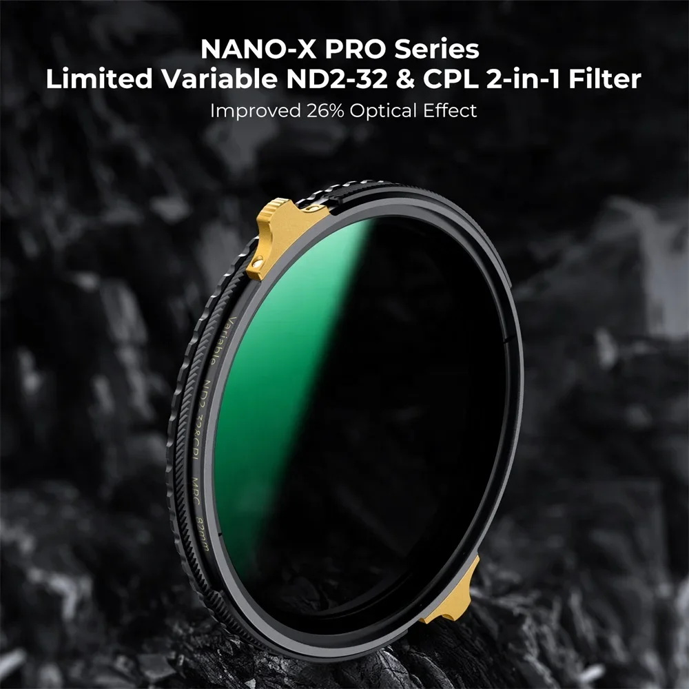 K&F Concept Nano-X PRO CPL+ND2-32 Brass Frame Variable Filter Cpl Filter 2 in 1 Function Optical Glass Camera Lens Filter