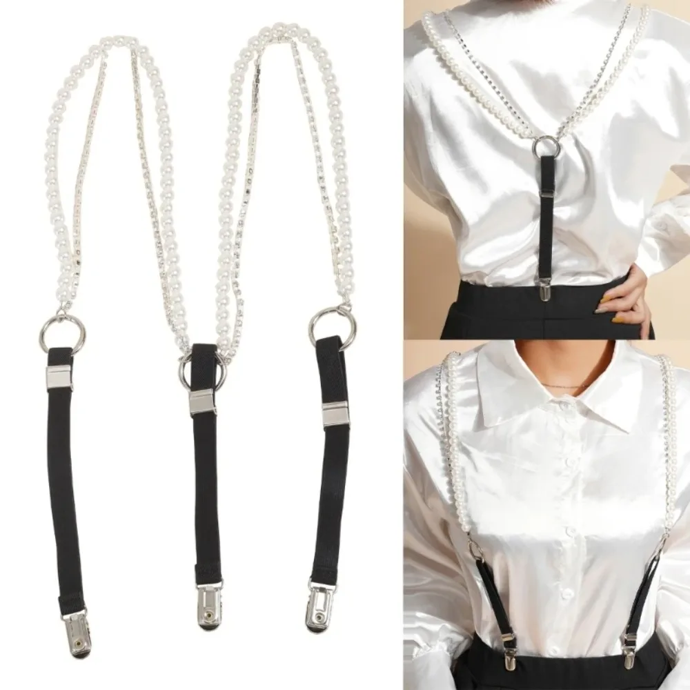 Fashion Elastic Pearl Suspenders Versatile Elegant Adjustable Straps Back Adjustable Suspenders Braces for Women