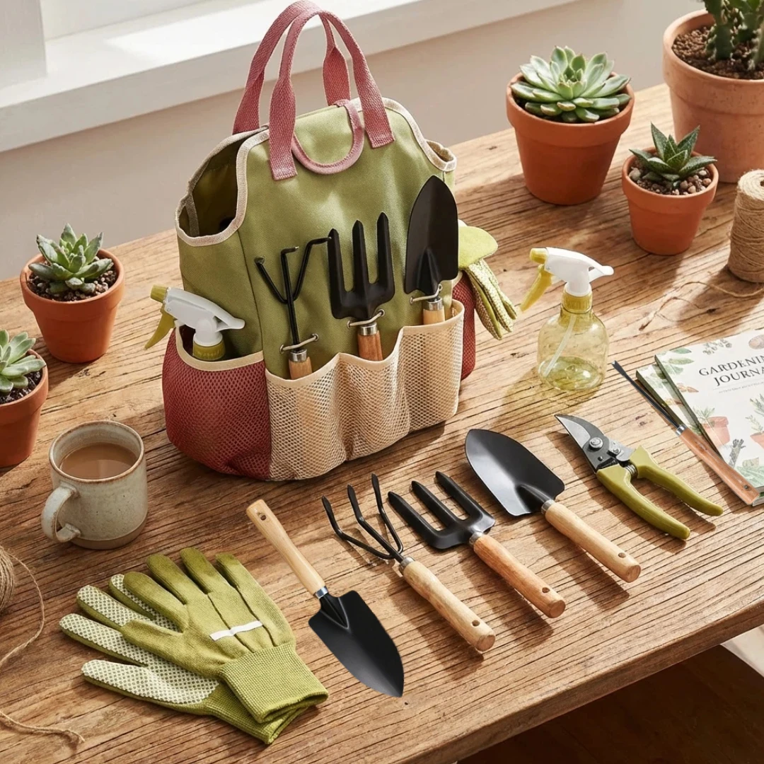 Heavy Duty 10pcs Gardening Tools Set with Fashion Handbag, Durable Complete Garden Supplies Kit, Ideal Gift for Women