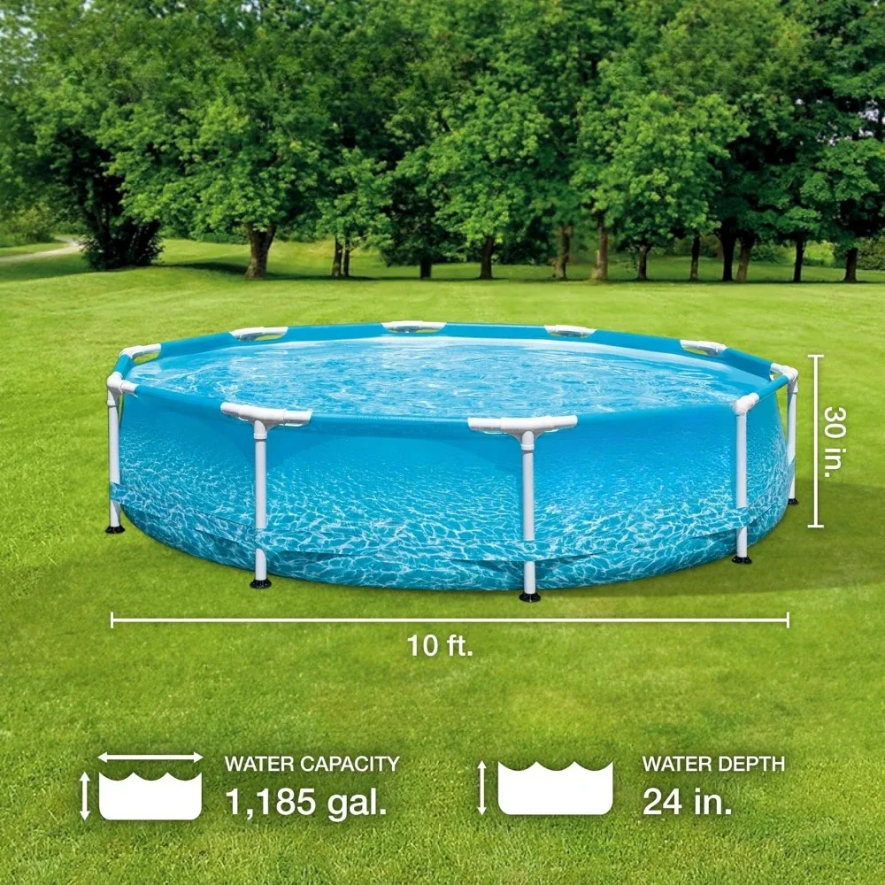 

10 Feet x 30 Inch Rust Resistant Steel Metal Frame Outdoor Backyard Above Ground Circular Beachside Swimming Pool