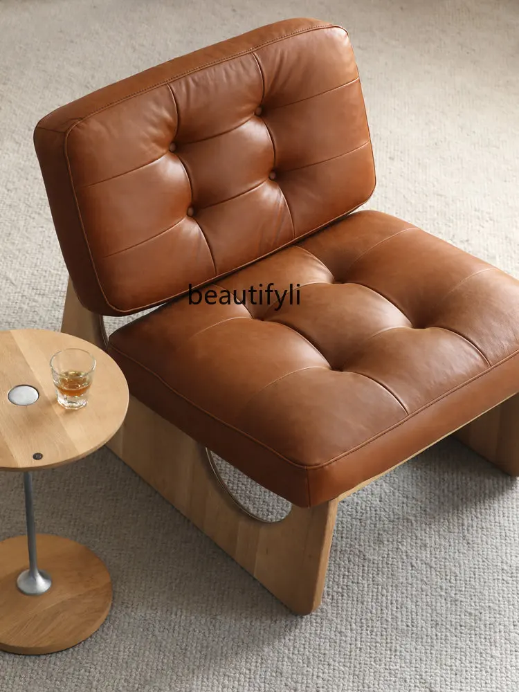 

zq Nordic Genuine Leather Fabric Wooden Lounge Chair Single Sofa K