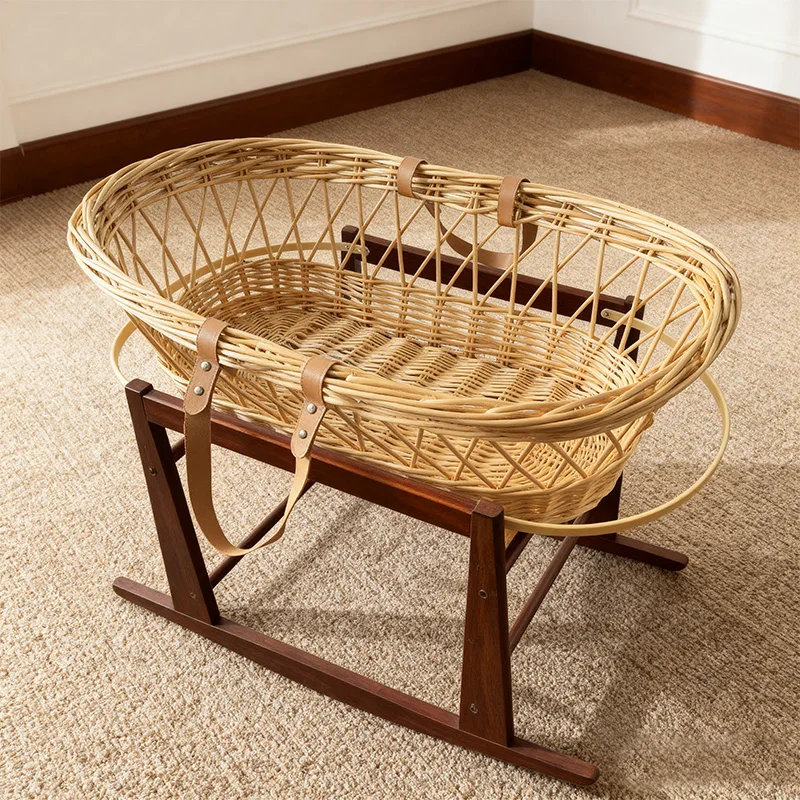 

Плетеная корзина-люлька для новорожденных, вязаная крючком, из ротанга, для младенцев