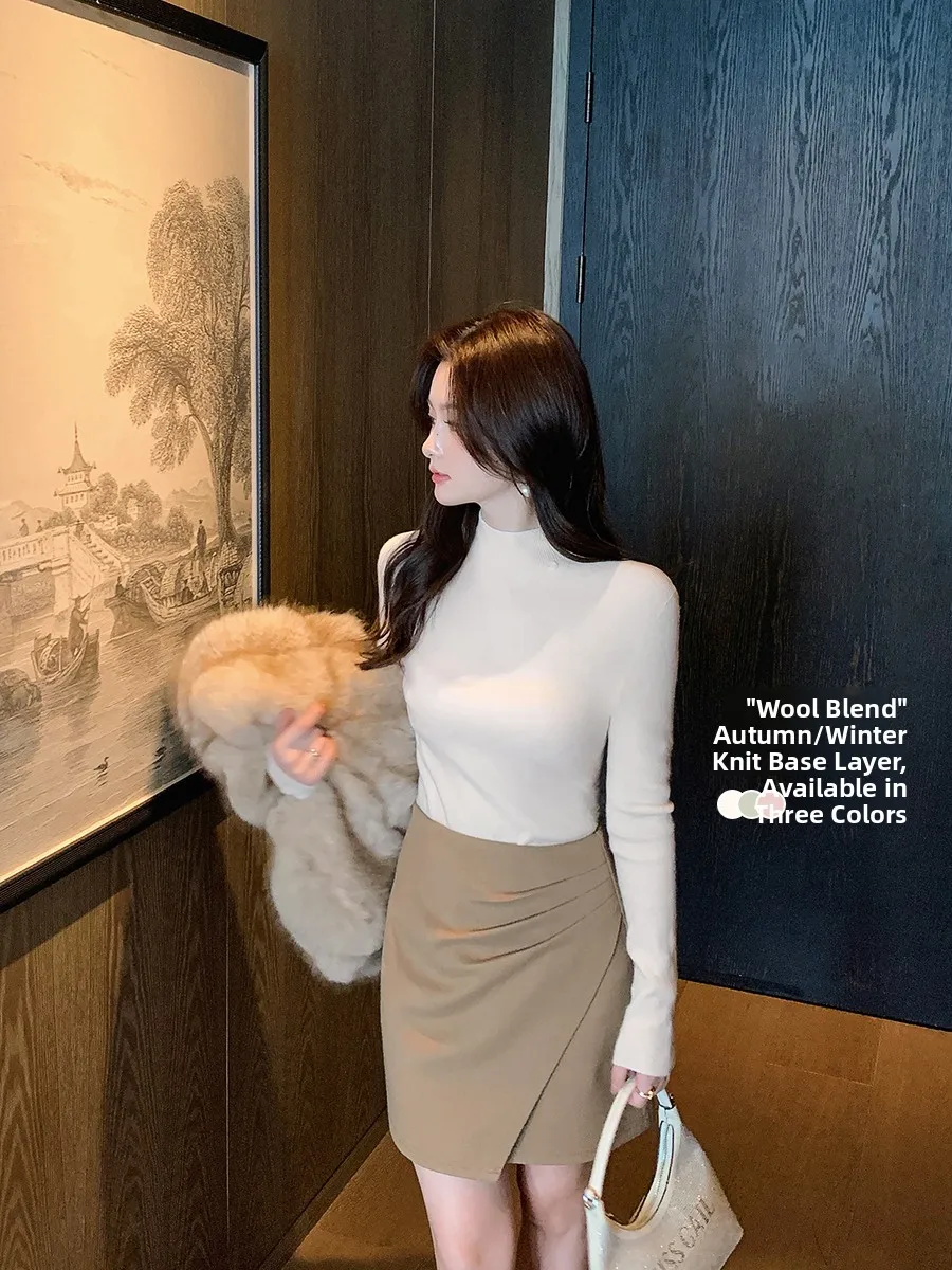 

Ms.Daoge Wool Blend Knitwear Slim Fit High Collar Base Layer Top Women's Faion Autumn Winter Warm Soft Polyester Fiber