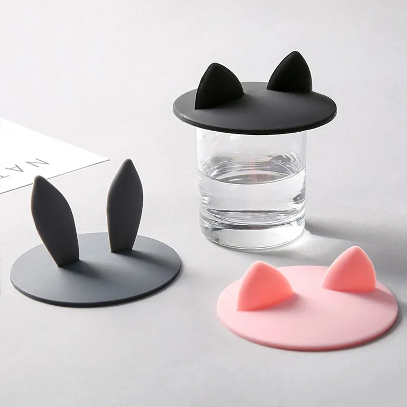 1PCS Cute Lovley Mug Cup Cover Silicone Anti-dust Leakproof Coffee Milk Water Lid Cat Rabbit Ears Cap Airtight Sealed Cup Cover