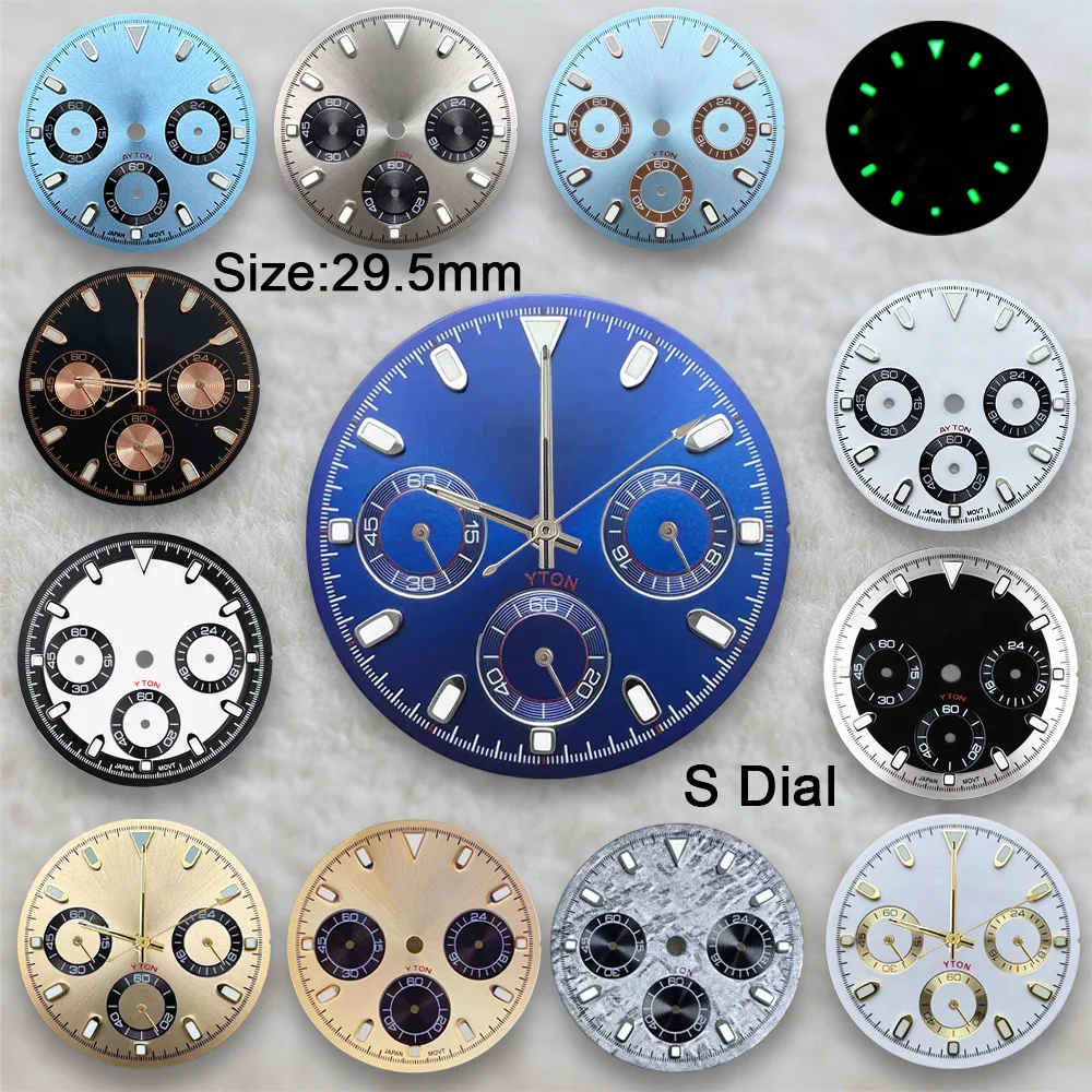 29.5mm S Logo DTN Panda Dial Fit VK63 Movement Green Luminous Dial Watch Modification Accessories