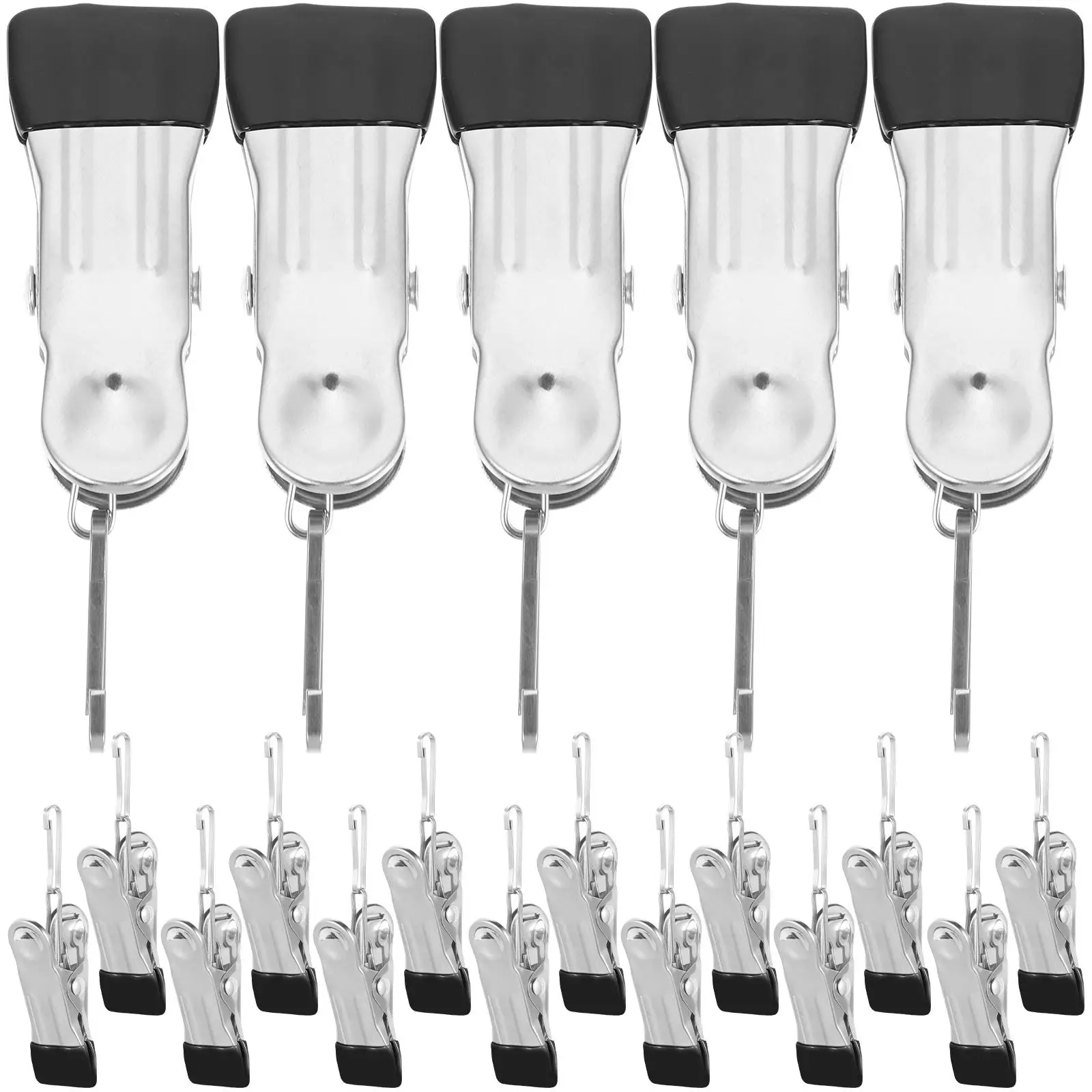 

20pcs Stainless Steel Clothespins PVC Coated Non Slip Windproof Clamps for Clothesline Laundry Pegs Set Black