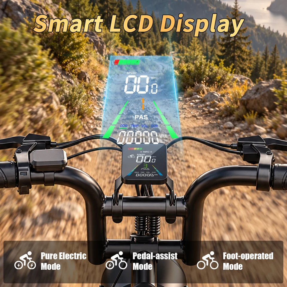 ASKGO Fat Tire Retro Electric Bike for Adults, 1500W Peak Motor, Up to 65 Miles Range, 30 MPH Max Speed, 48V 20Ah Removable Battery, 20"x4", Full Suspension, 7 Speed, Keyless Smart Access, Off-Road Commuting Ebike image 9