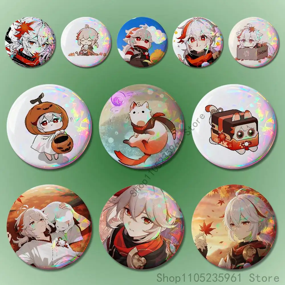 

Kazuha Cat Genshin Impact Badges 25 32 44 58 75 mm Round Cosplay Pin Fans Collect Friends Gifts Brooch Souvenir Custom