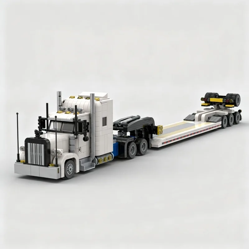 

1286pcs MOC American Truck Lowboy Trailer City Cargo Model Building Blocks Architecture Toy Christmas Gifts Brick Kids Education