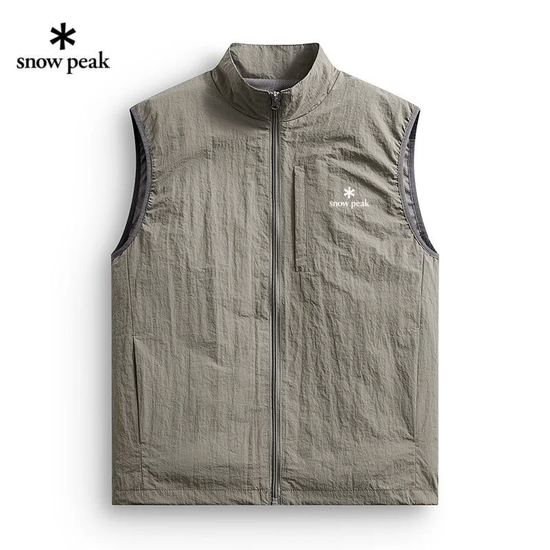 snow peak Men Summer Thin Quick Dry Vest Loose Stand Collar Sleeveless Gilet Casual Workwear Lightweight Breathable Outdoor Top