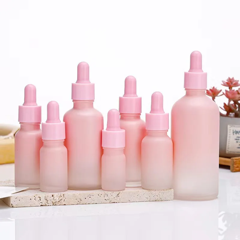 1Pcs Dropper Bottle Refillable Glass Empty Essential Oil Bottles Portable Travel Liquid Pipettes Bottles Container Gradual Pink