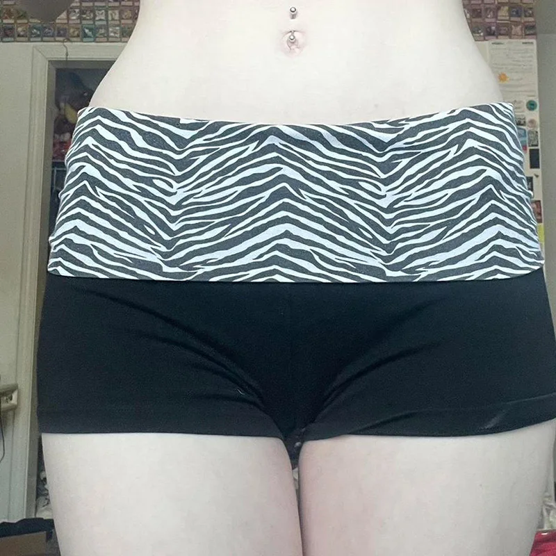 

American Fashion Color Blocked Zebra Print Waist Cinched Sports Shorts Spicy Girl Elastic Slim Basic Casual Hot Pants