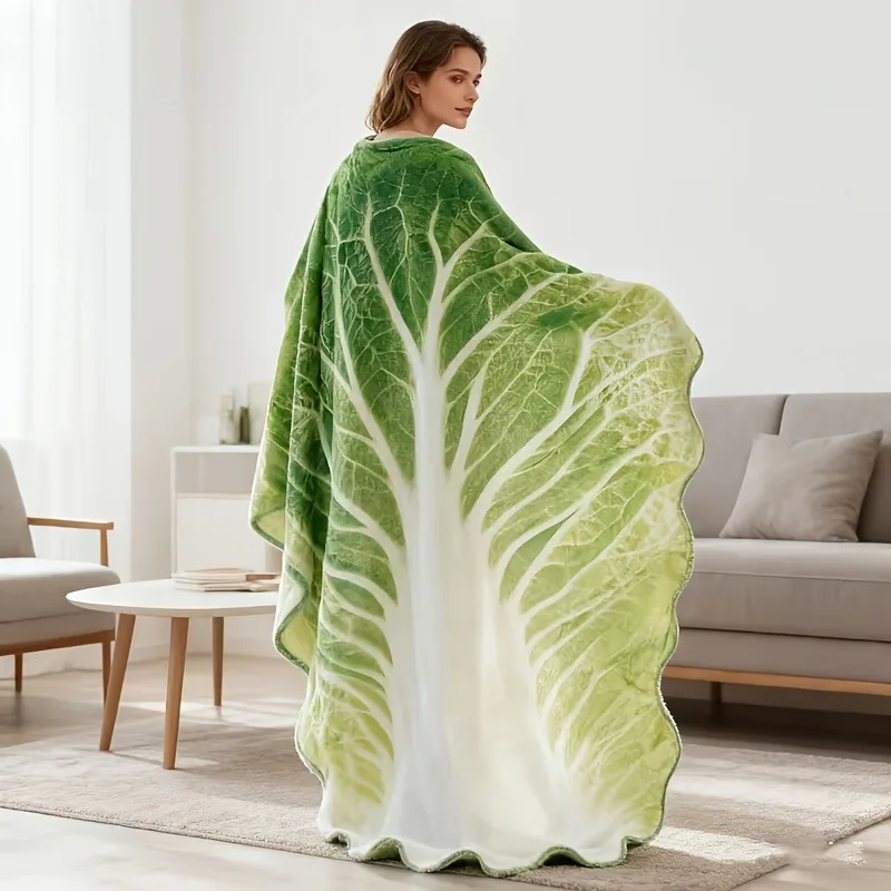 Cabbage Leaf Shape Flannel Blanket Printed Sofa Cover All Season Nap Mat Outdoor Picnic Blanket