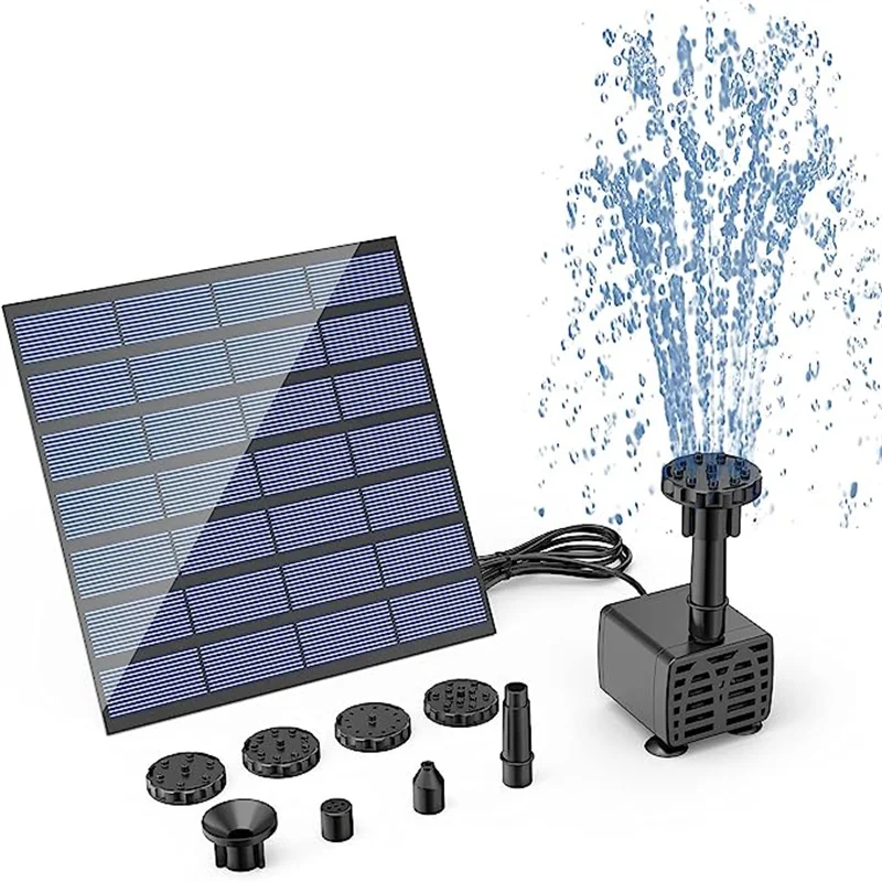 DIY outdoor solar water pump kit, solar fountain pump with 6 nozzles for bird baths, ponds, gardens, fish tanks