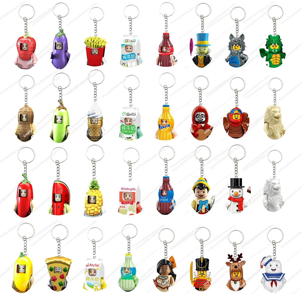 

Disney Mickey Animation Doll Keychain Cute Building Blocks Buzz Lightyear Unicorn Toys Children's Birthday Gifts for Boy Girl