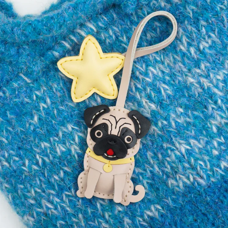 Handmade Leather DIY Cute Pug Cutting Die, Cartoon Pet Dog With Star Keychain Pendant Mold, Leather Craft Hand Tool