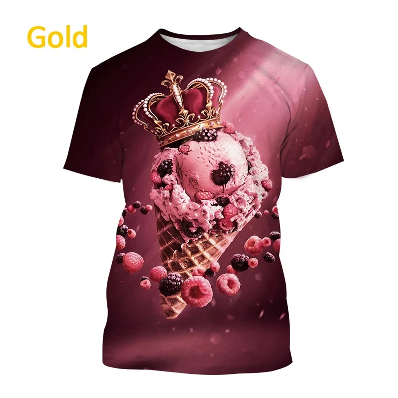 New 3D Creamier Ice Cream Printed T Shirt Ice Cream Cone Graphic T-shirts For Men Kid Fashion Funny Short Sleeves Summer Clothes