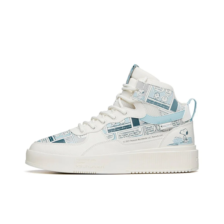 Anta x Snoopy Life Collection Slip Resistant Abrasion Resistant High top Skateboard Shoes Men's White Blue 912138011-7