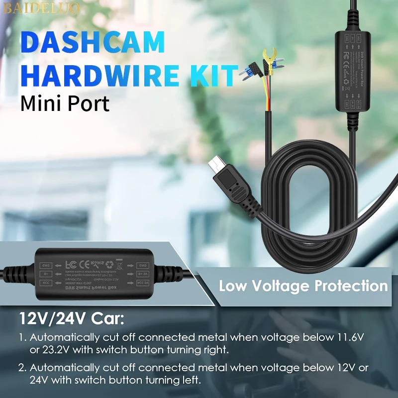 24H Parking Monitoring Step-Down Line GPS Mini USB/Type-C Adapter For All DVR DashCam 24H Parking Recording Register