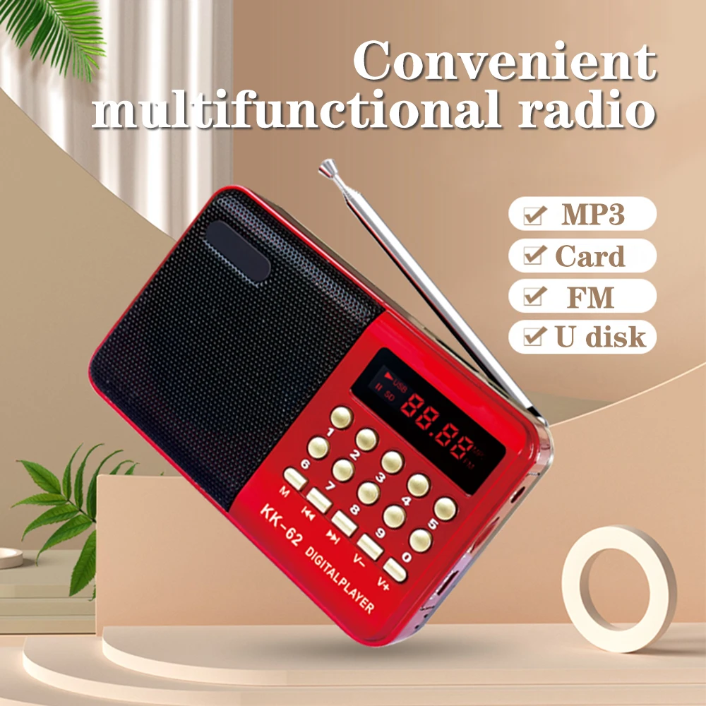 K62 Mini Radio MP3 Plug-in FM Multifunction Radio Music Player Elderly Gift Speaker 70MHz-108MHz FM Radio