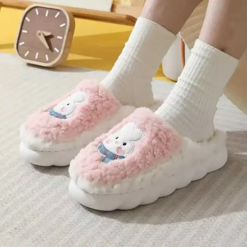 

Autumn Winter Soft Sole Mens Indoor Floor Antiskid Slides Bedroom Cartoon Bear Warm Plush Slippers Male Home Casual Cotton Shoes