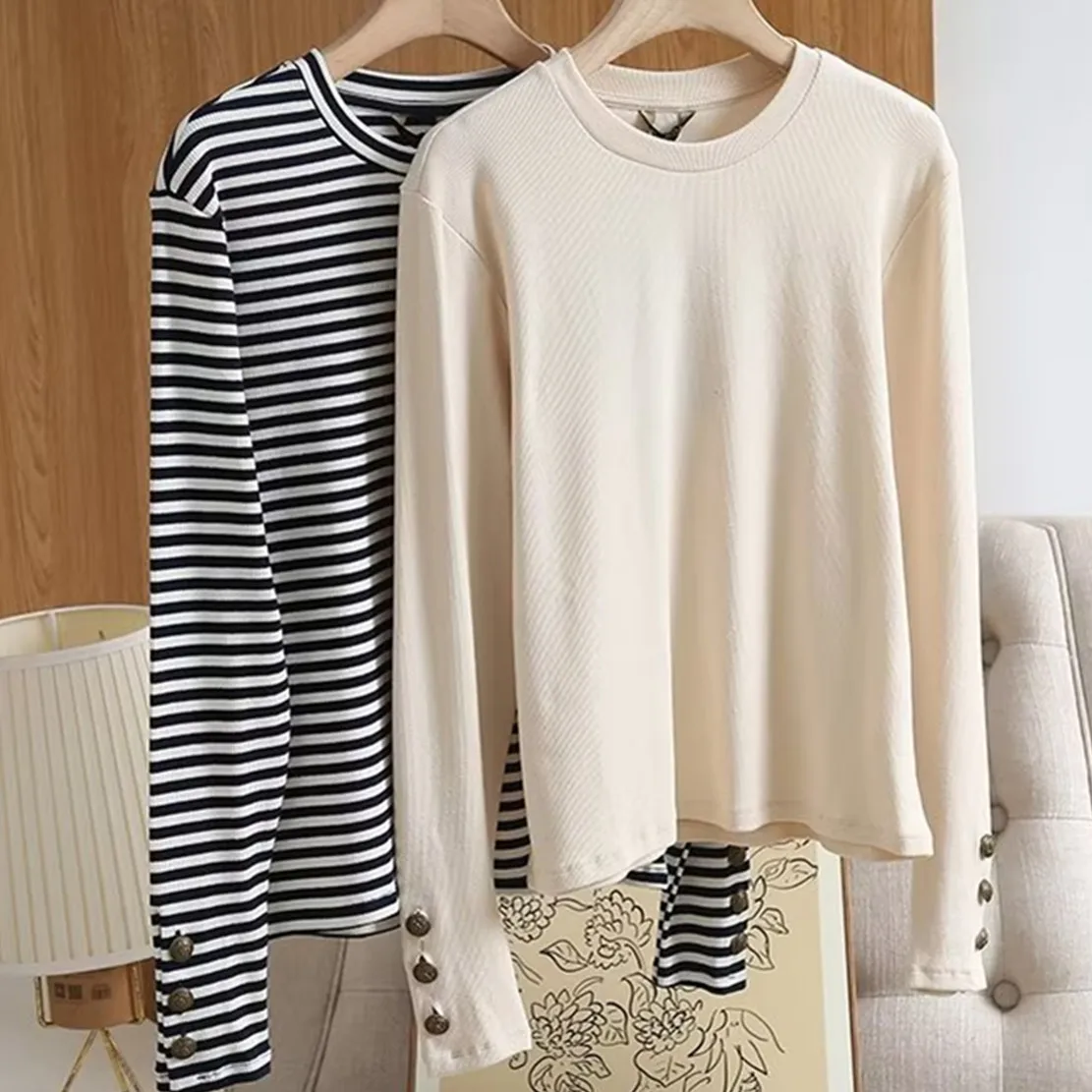 Jenny&Dave 2024 England Style Fashion Simple Striped Round Collar Long Sleeve Short Knitwear Casual Sweaters Women Tops